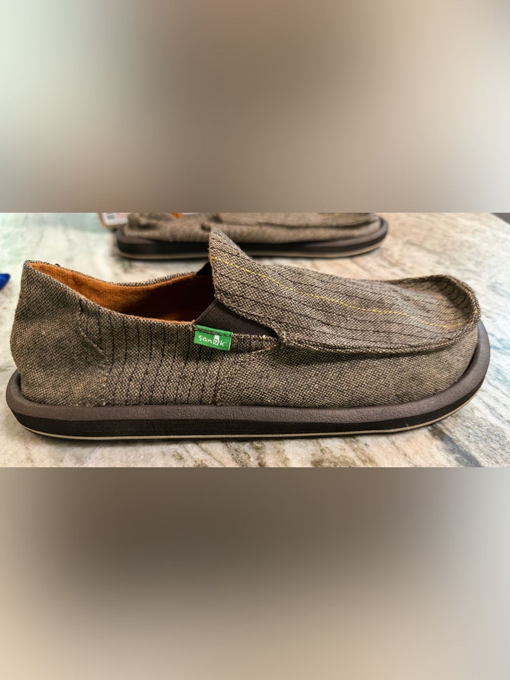 Men's 10: Sanuk Chiba Sidewalk Surfer Slip-on Loafer. Hemp. Brown Herringbone.